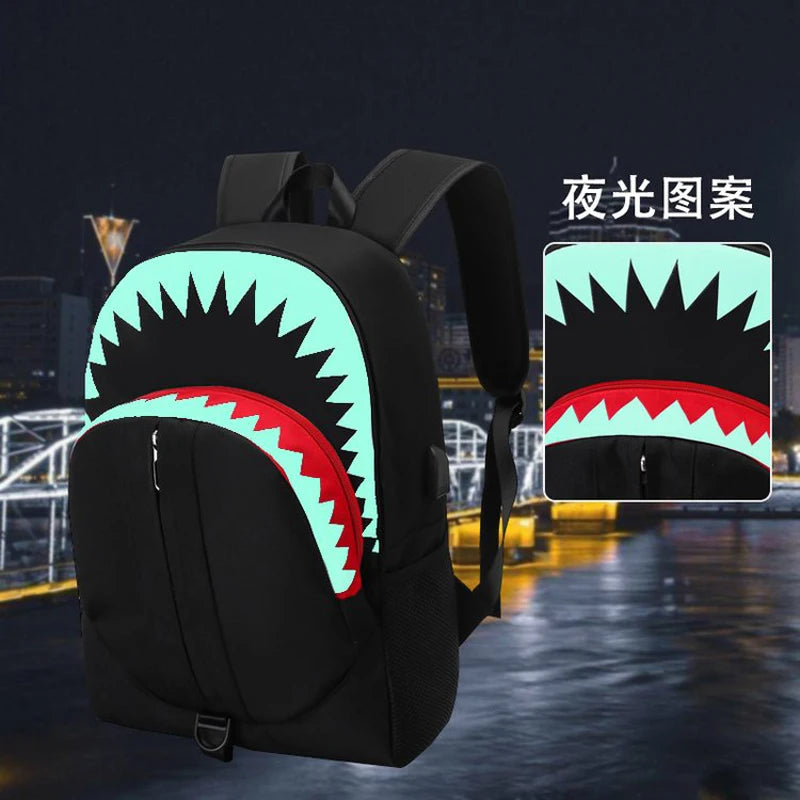 Luminous Shark Mouth Backpack | Large Capacity USB Laptop Bag