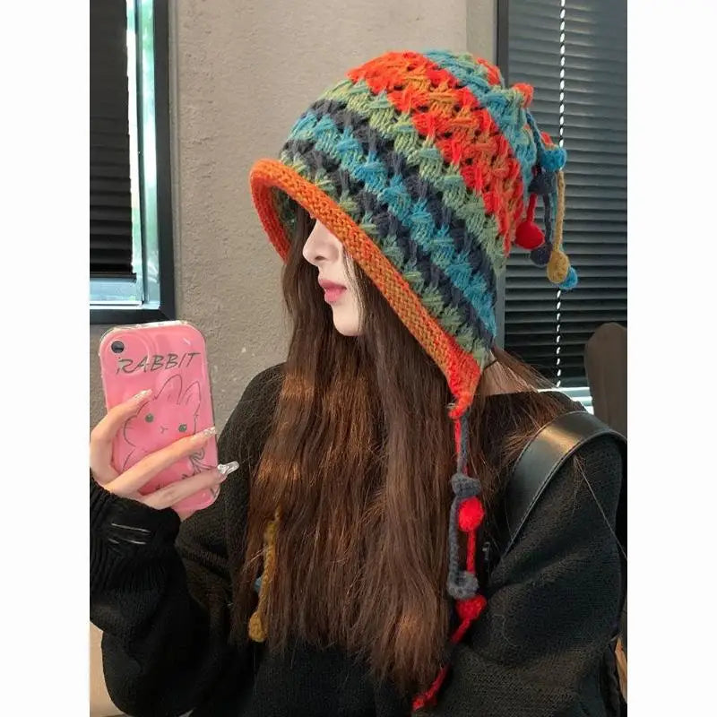 Women's Cute Bear Plush Knitted Hat | Cozy Winter Beanie