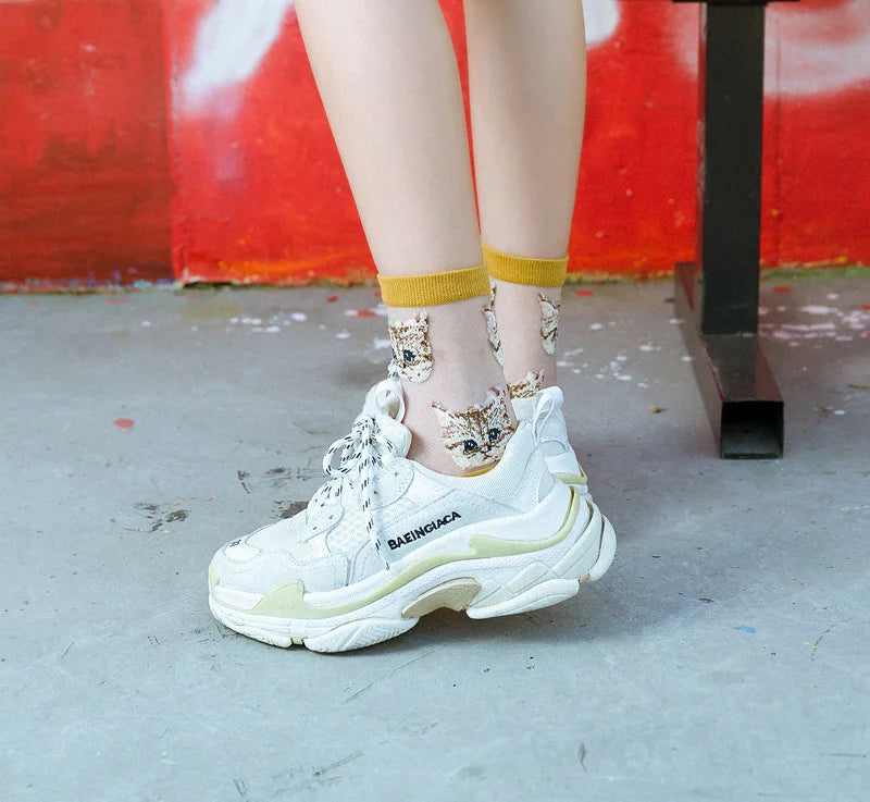 Trendy Women’s Transparent Cat Socks | Cute Kawaii Summer Fashion