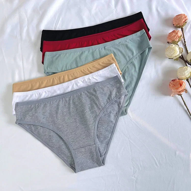 6pcs Women's Soft Cotton Middle-Waisted Briefs | Comfortable Underwear