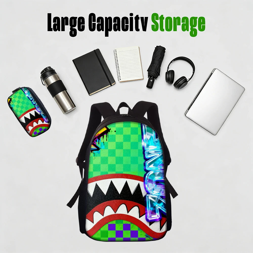 Trendy Shark Graphic Backpack Set | Ideal for School & Adventures