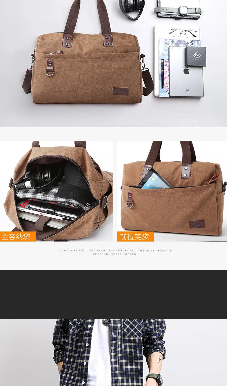 Large Capacity Men's Canvas Shoulder Bag for Travel & Business