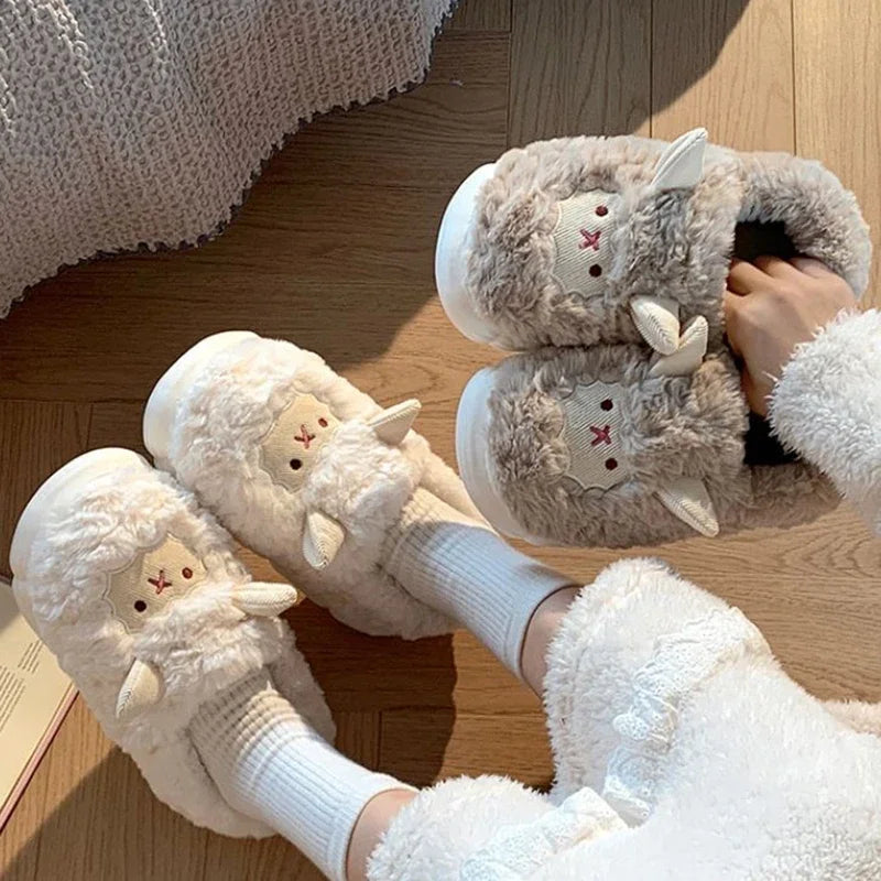 Cute Cartoon Lamb Plush Slippers | Warm Indoor House Shoes