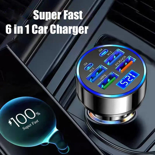 130W 6-in-1 USB-C Car Charger Adapter | Fast Charging Solution