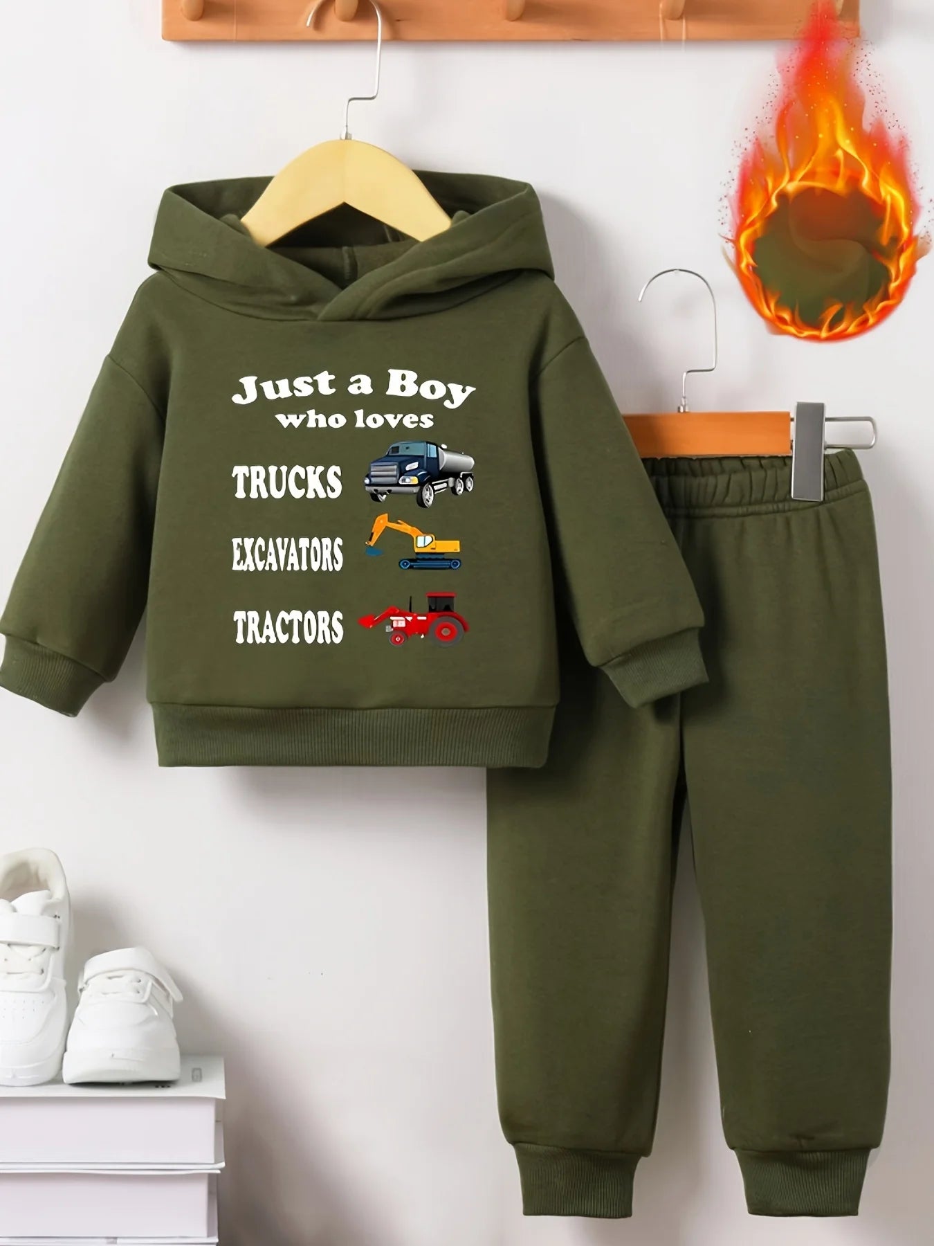 Cozy Cartoon Car Printed Fleece Set for Newborn Boys