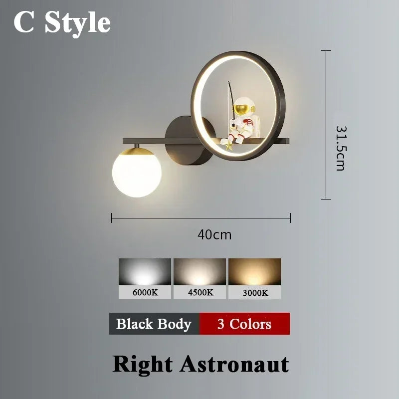 Lámpara de aplique de pared de astronauta creativo | Iluminación infantil moderna