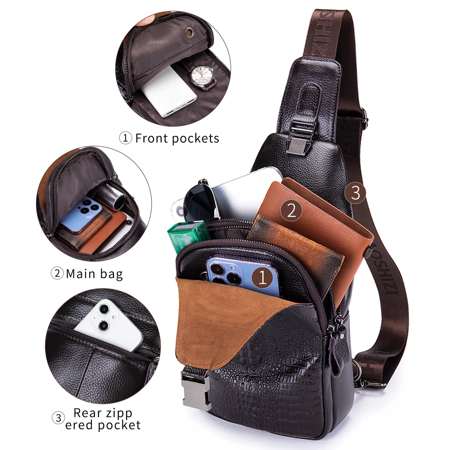 Men's Leather Crossbody Chest Bag | Multifunctional USB Bag