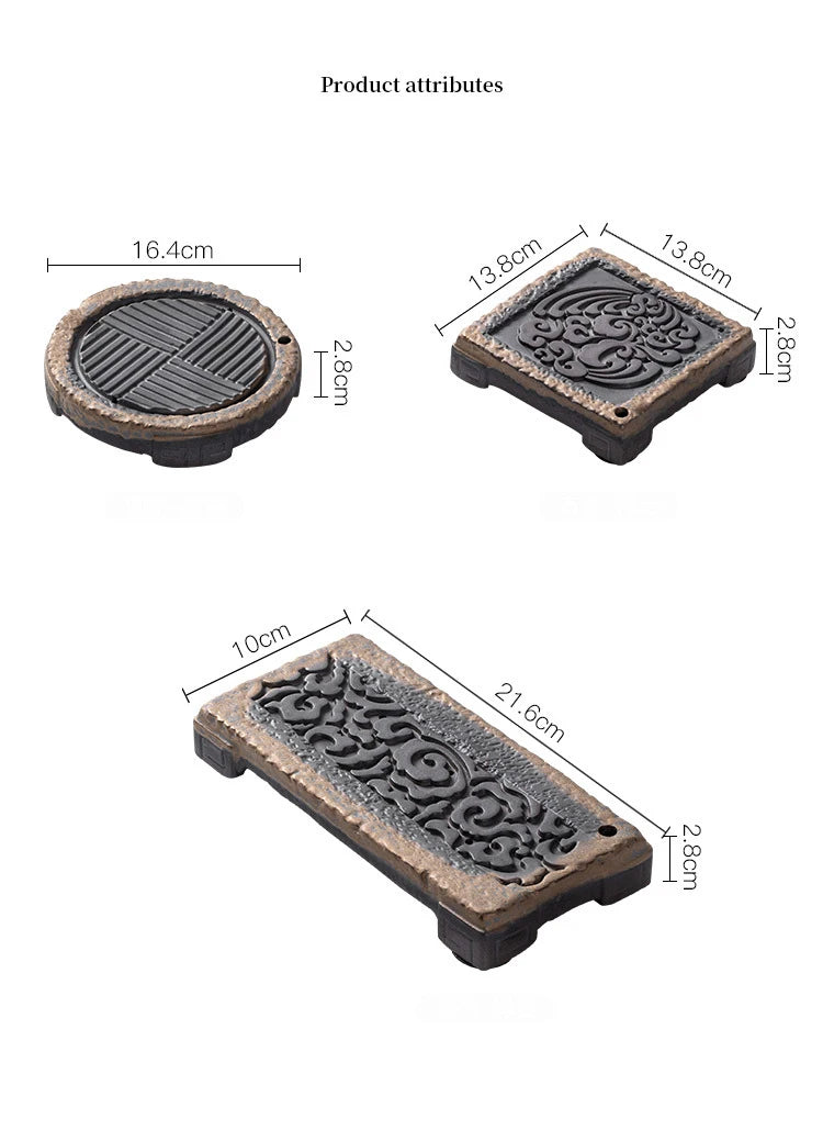 Elegante Bandeja de Té Retro Japonesa de Cerámica Dorada | Sofisticado Accesorio para Té