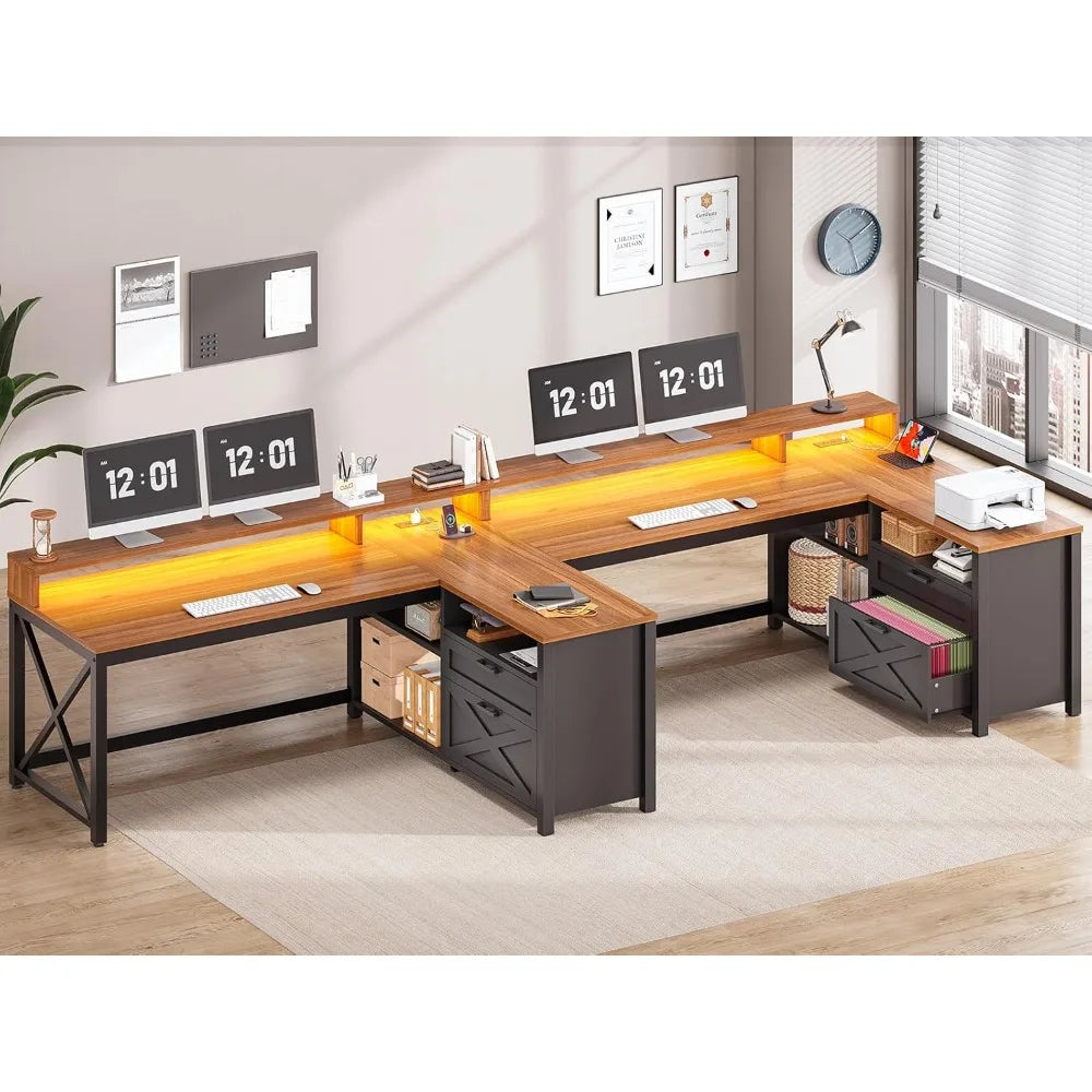 Versatile L Shaped Game Table with Drawers & LED Lights