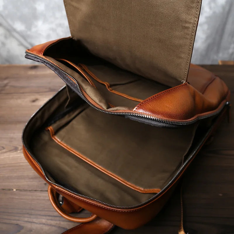 Men's Retro Cowhide Backpack | Stylish Large Capacity Leather Bag