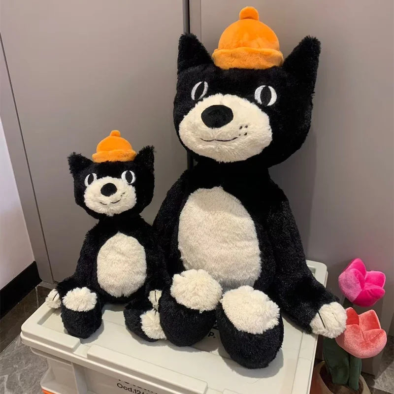 Cute Black and White Cat Plush Doll | Soft Healing Companion Pillow
