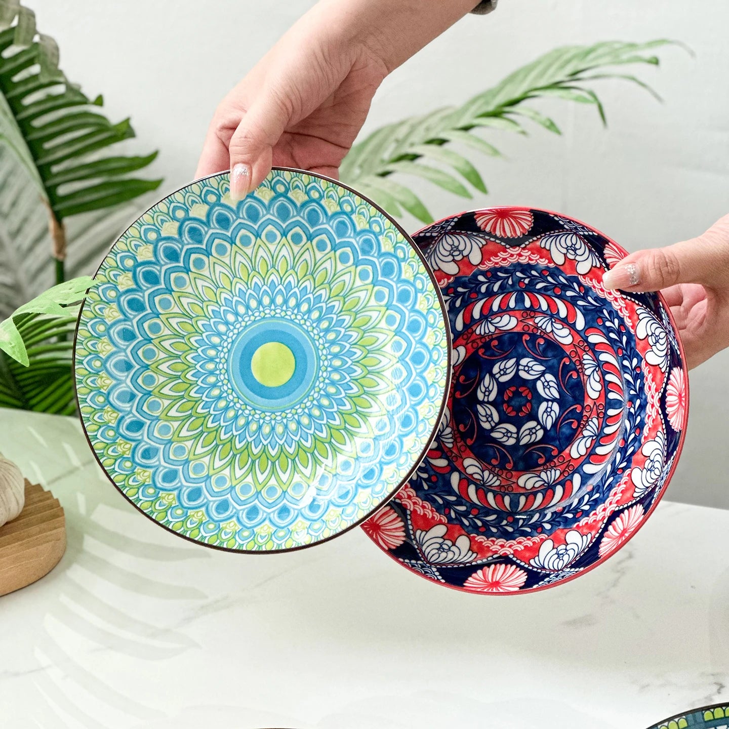 4-Piece Bohemian Ceramic Plate Set | Dishwasher & Microwave Safe