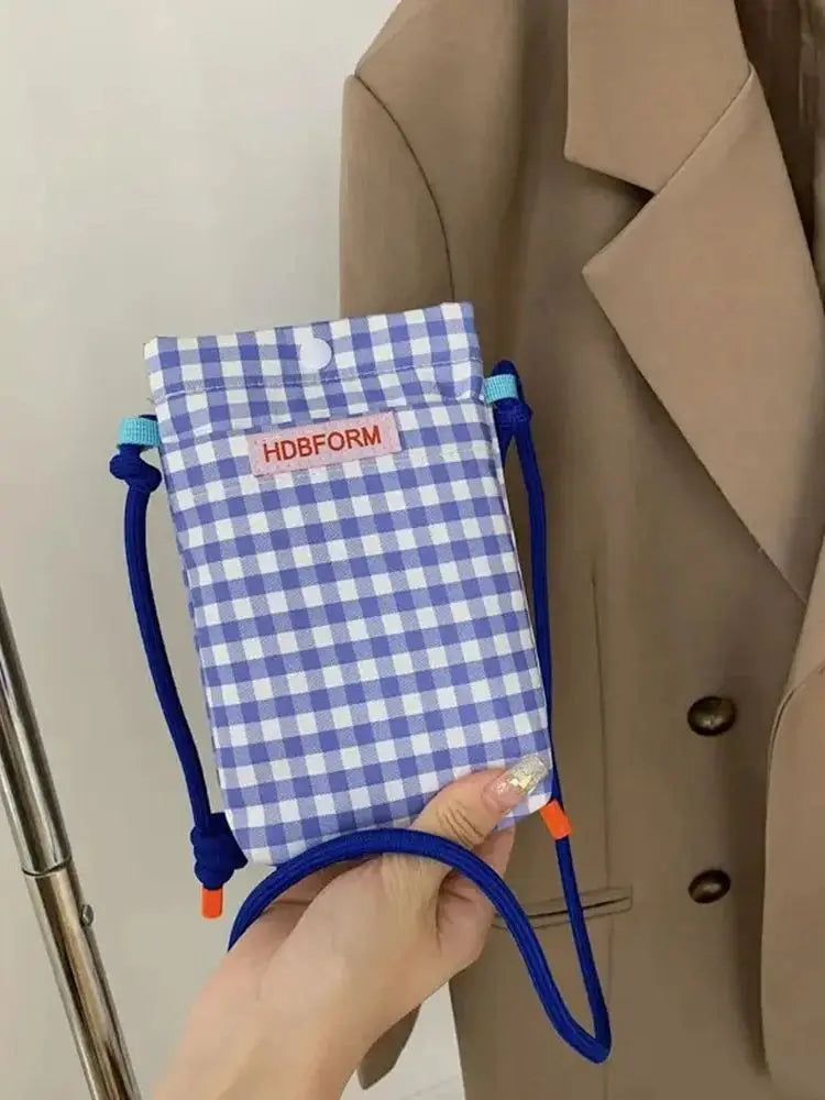 Trendy Small Checkered Mobile Phone Crossbody Bag | Fashionable Mini Shoulder Bag