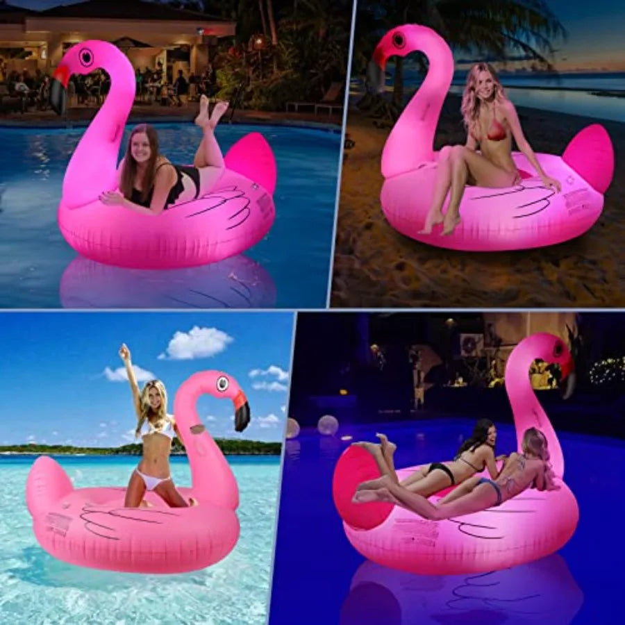 Large Solar-Powered Flamingo Pool Float with LED Lights
