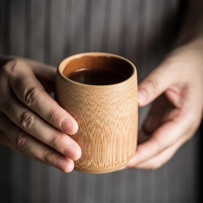 Handmade Bamboo Drinking Mug | Natural Carved Wooden Cup