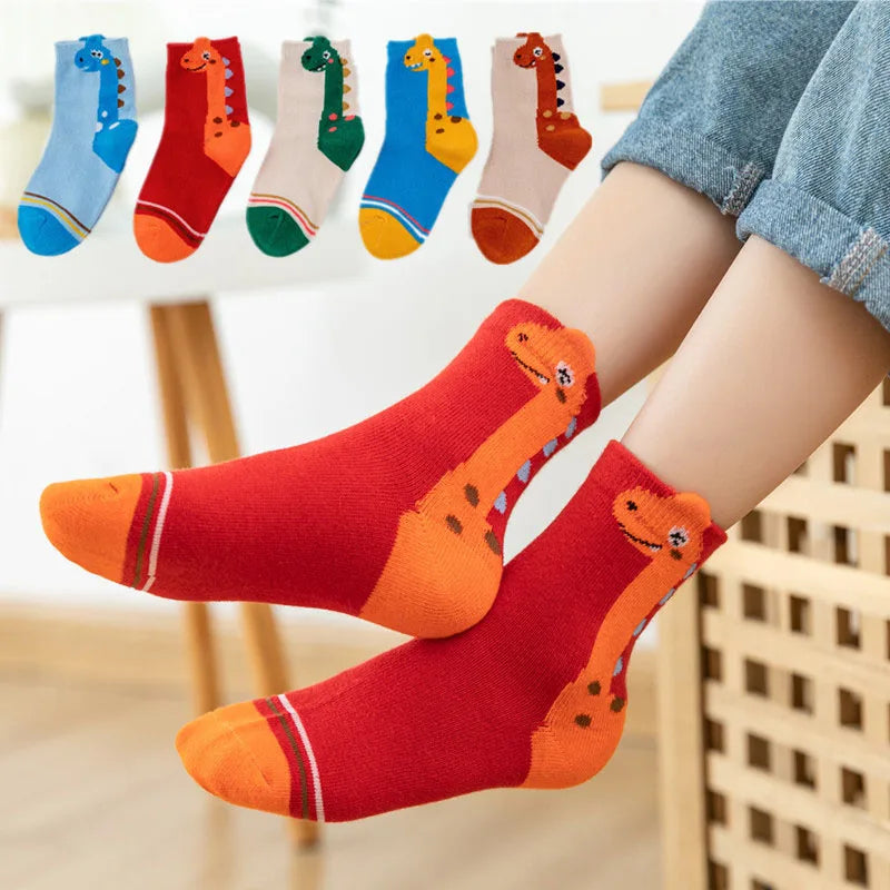 5 Pairs Kids Dinosaur Pattern Socks | Comfortable & Fun Design