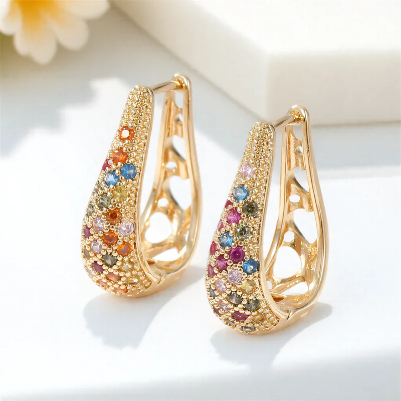 Elegant Green Crystal Hoop Earrings | Vintage Gold Color Jewelry