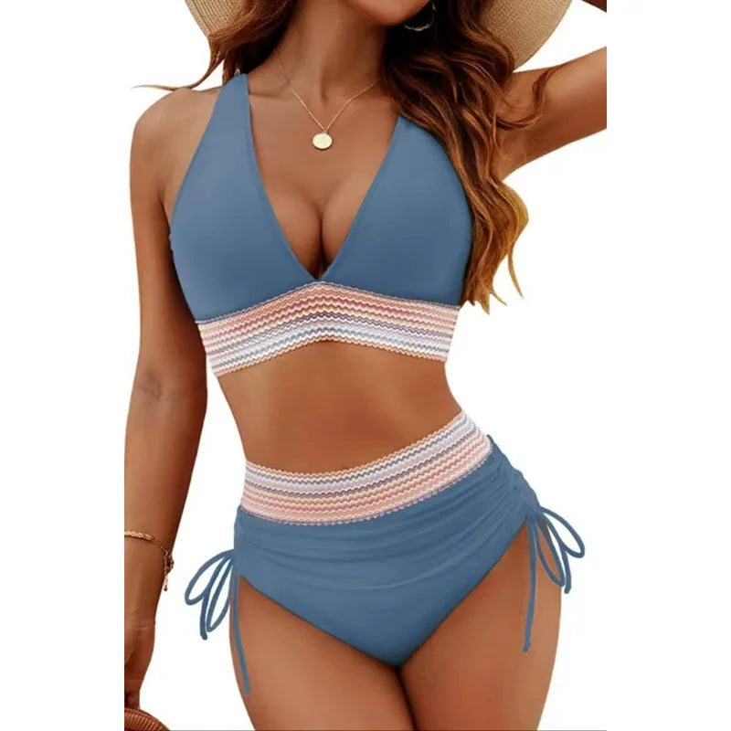 Sexy Deep V-Neck Bikini Swimsuit Set for Women | High Waist Swimwear