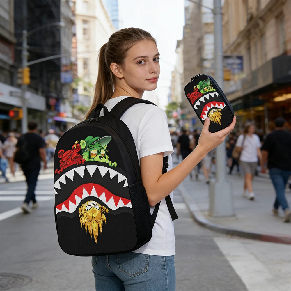 Trendy Shark Graphic Backpack Set | Perfect for School Adventures