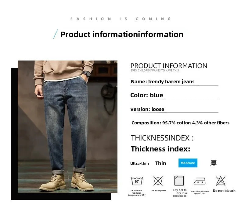 Retro American Style Men's Jeans | Loose Straight-Leg Denim Pants