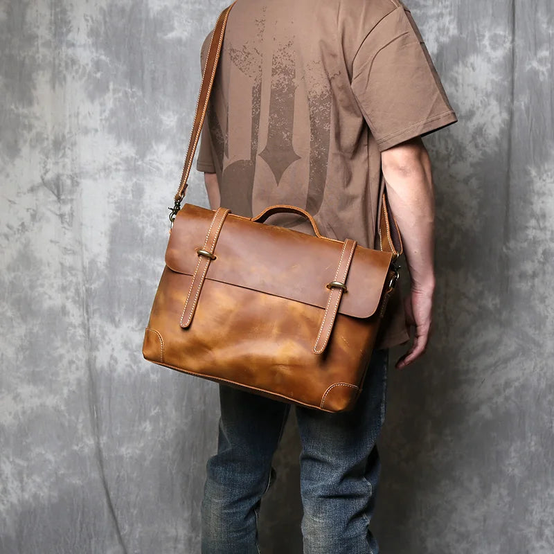 Retro Leather Commuter Handbag | Stylish & Versatile Bag for Men