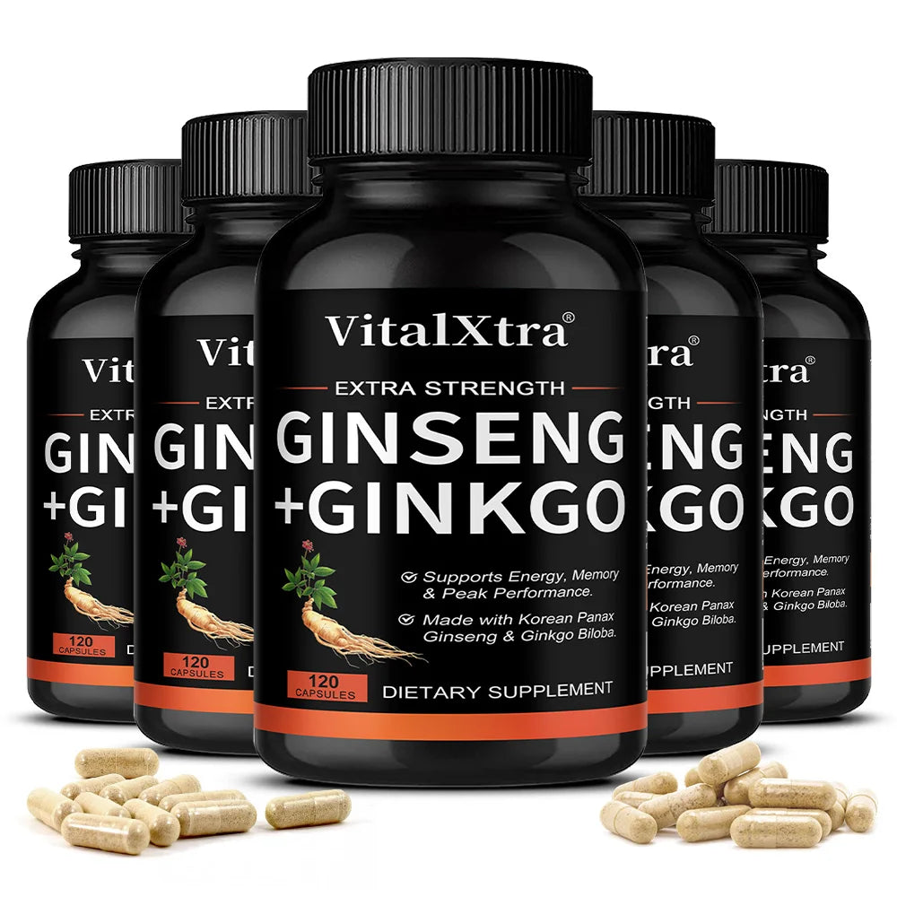 Energy Supplement Capsules with Ginseng & Ginkgo for Focus & Health