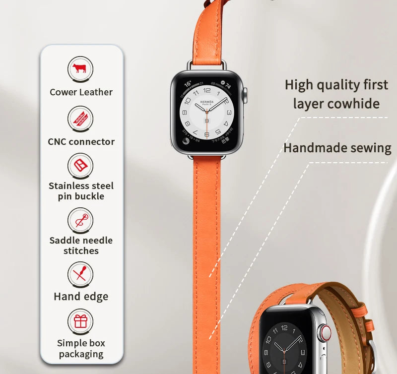 Stylish Double Tour Leather Watch Band for Women | 42mm & 41mm