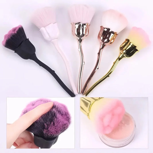 Brocha para polvo de uñas en forma de rosa | Herramienta de maquillaje de cerdas suaves para un acabado impecable