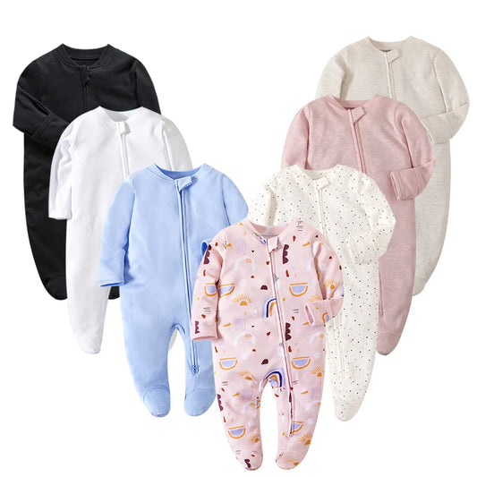 Pijama de algodón unisex con pies para recién nacido | Mameluco cómodo de manga larga