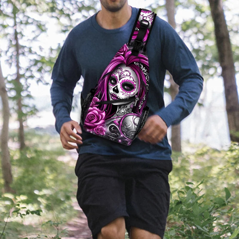 Purple Skull Crossbody Bag | Adjustable Sling Backpack for Travel