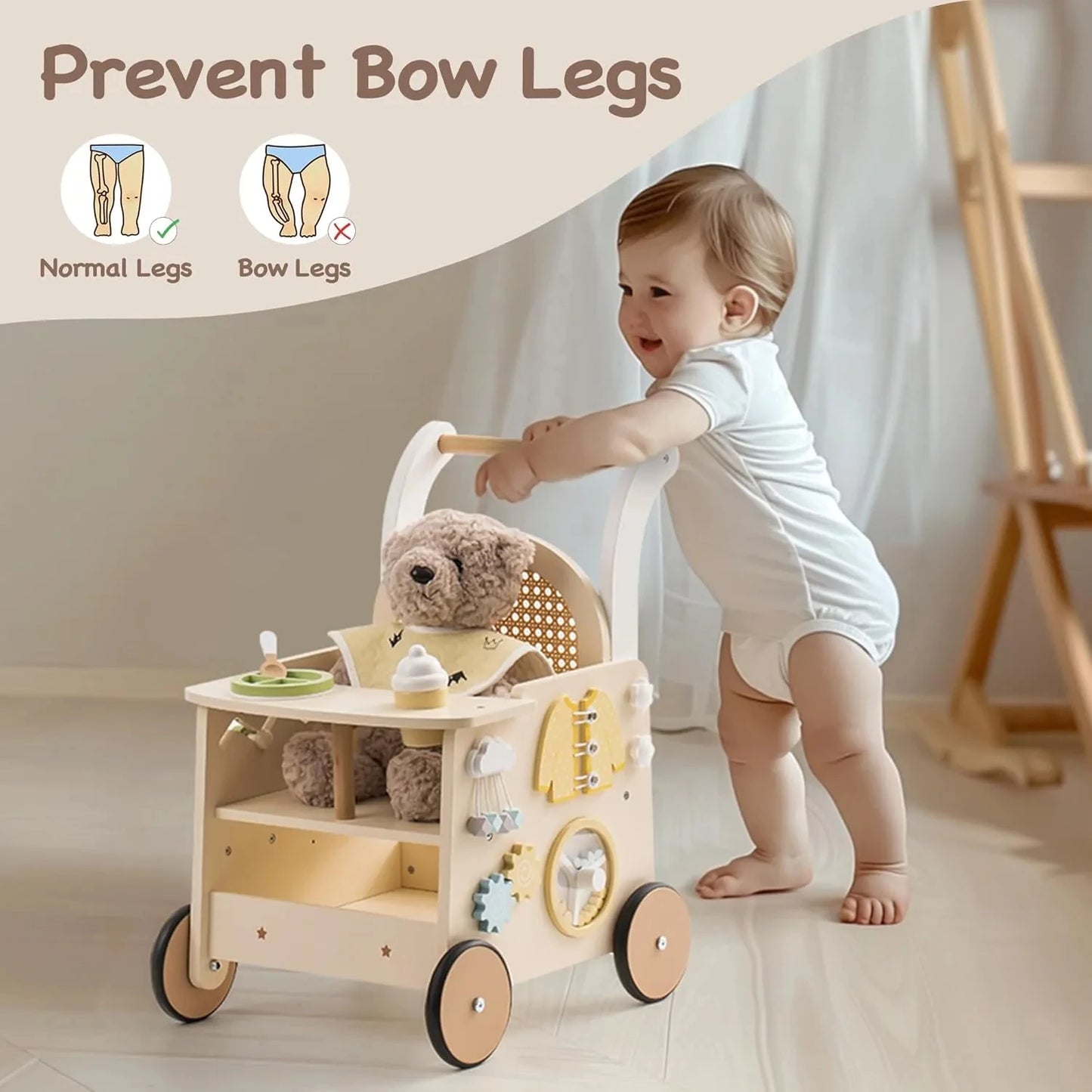 Natural Wooden Baby Push Walker | Sustainable First Steps Toy