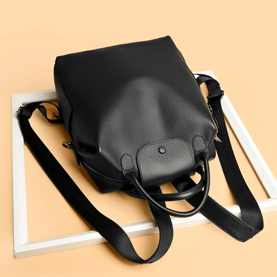 Genuine Cowhide Leather Women's Backpack | Stylish Large Capacity Bag