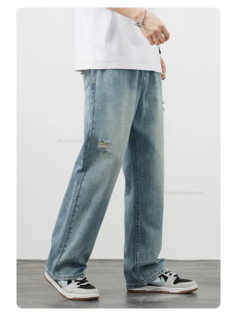 Men's Vintage Baggy Jeans | Distressed Y2K Straight Pants