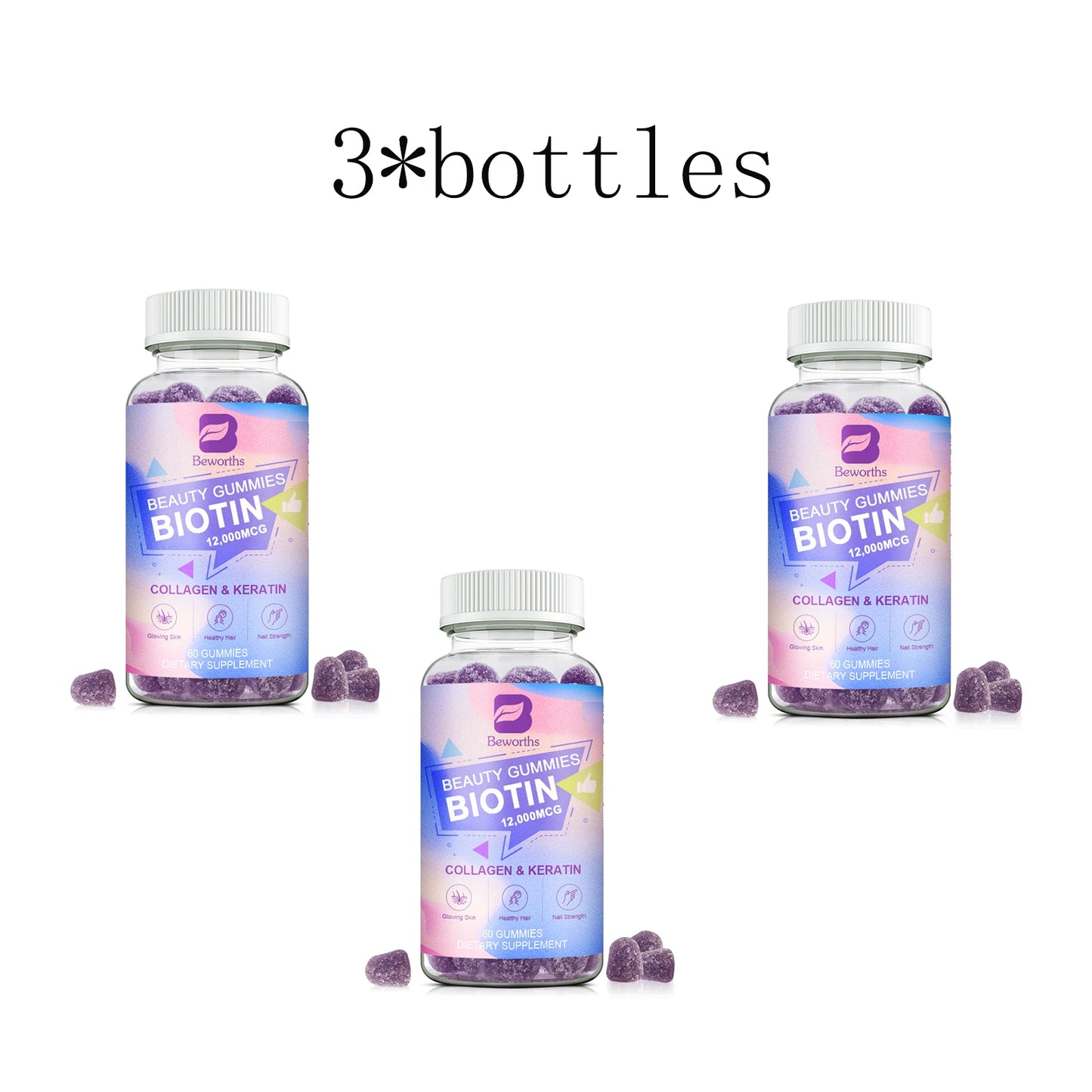 Vitamin Biotin Gummies for Stronger Hair, Skin & Nails - 60 Gummies