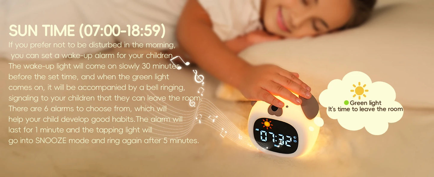 Cute Puppy-Shaped Kids Alarm Clock | Toddler Sleep Training Light