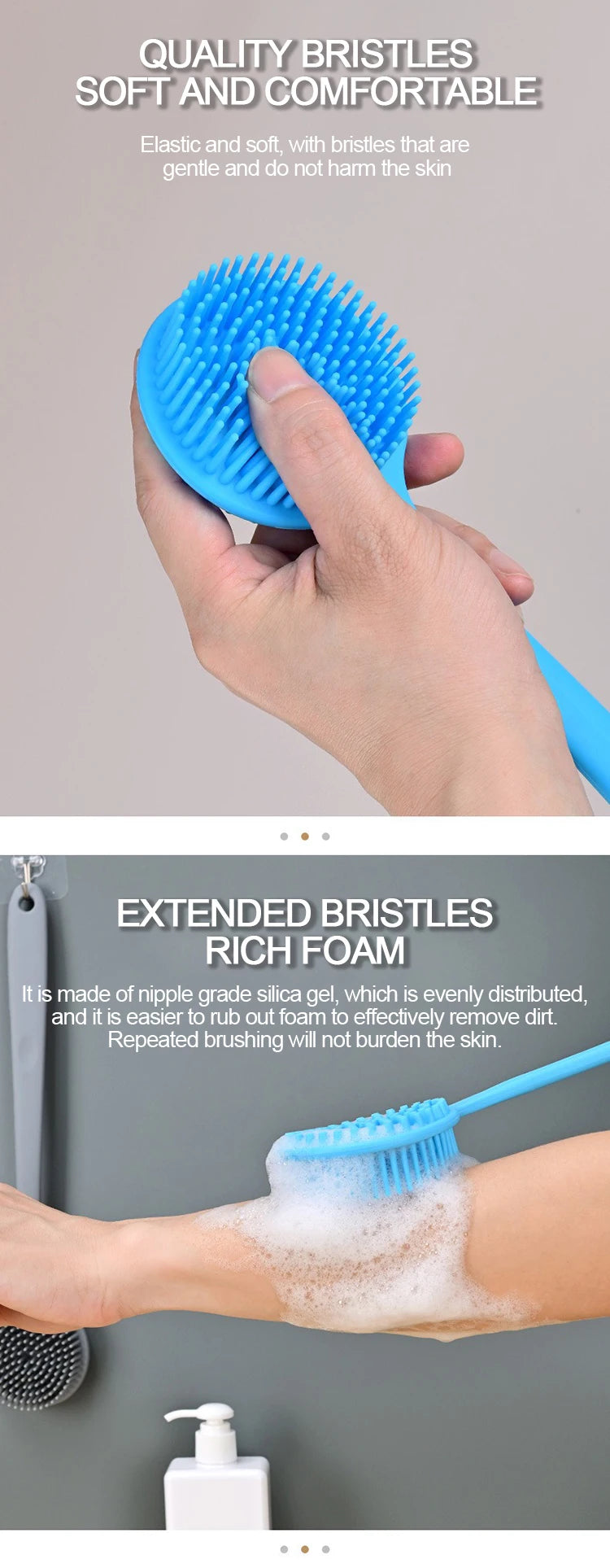 Silicone Shower Brush | Exfoliating Back Bath Brush for Smooth Skin