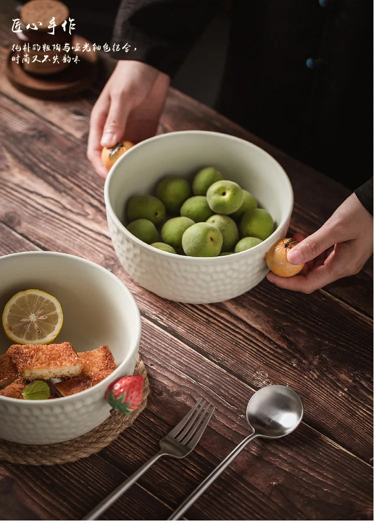Cuenco de sopa de cerámica hecho a mano con doble asa | Elegancia de estilo japonés