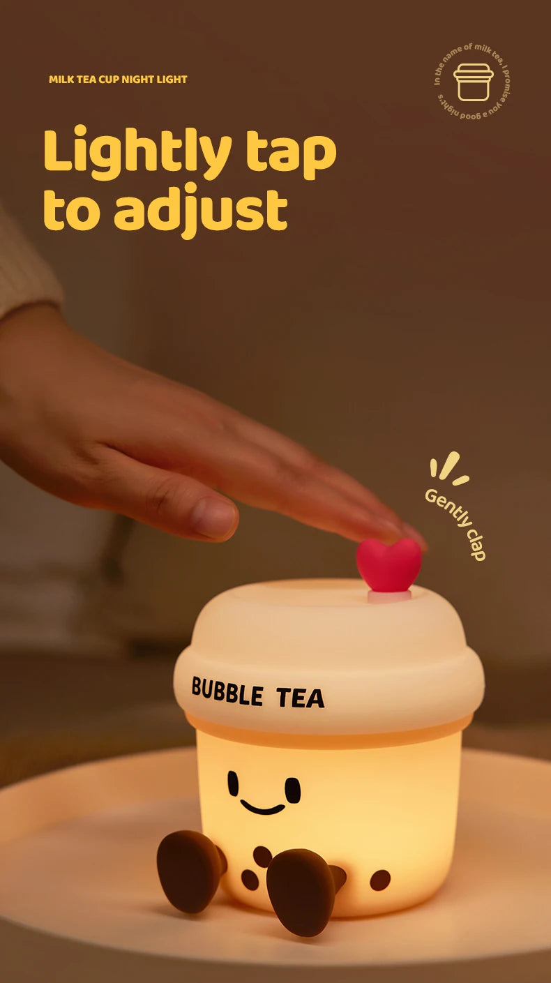 Bonita luz nocturna LED de té de burbujas | Lámpara de ambiente recargable