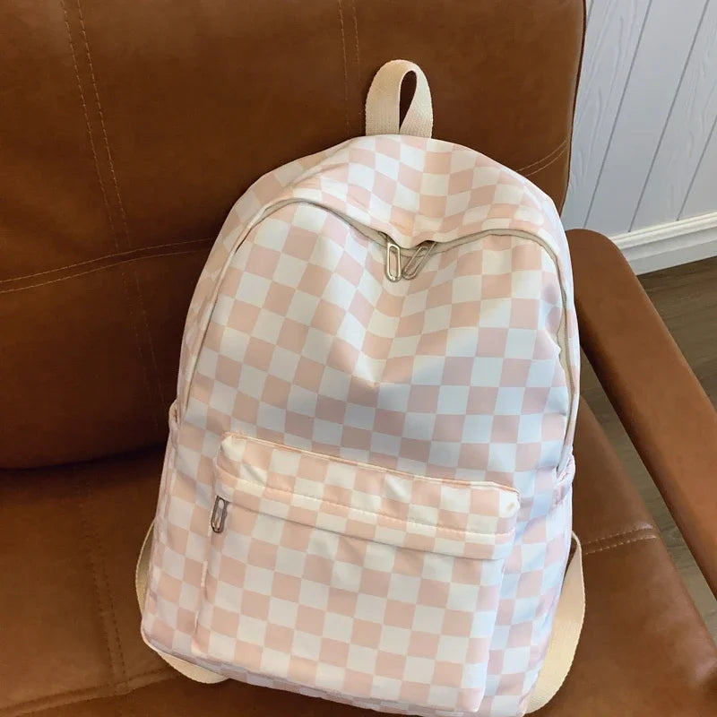 Fashionable Checkerboard Laptop Backpack for Women | Multi Pocket