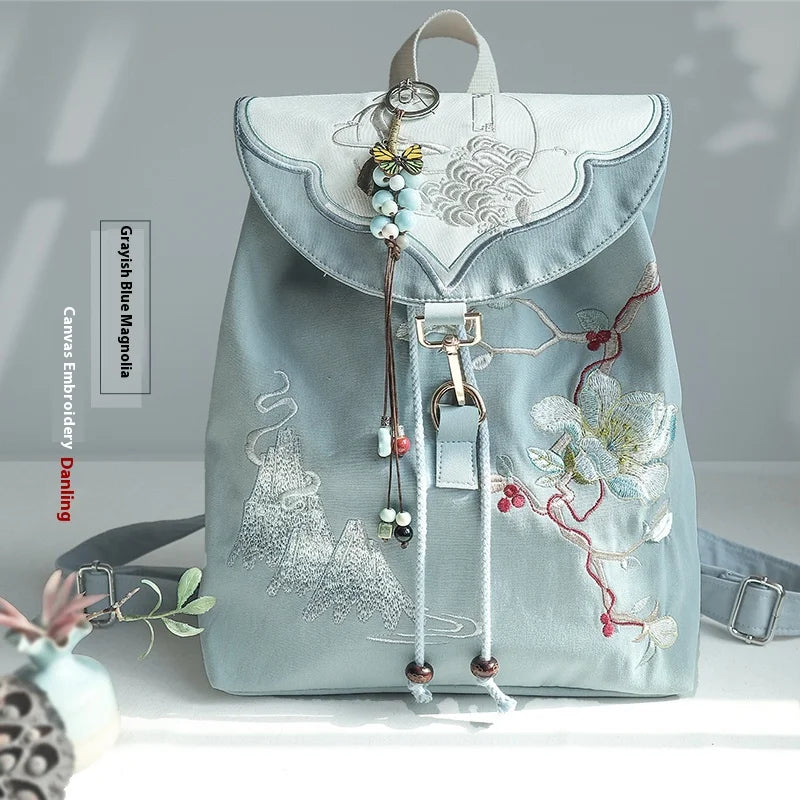Mochila de 15 pulgadas estilo retro chino | Mochila bordada hecha a mano
