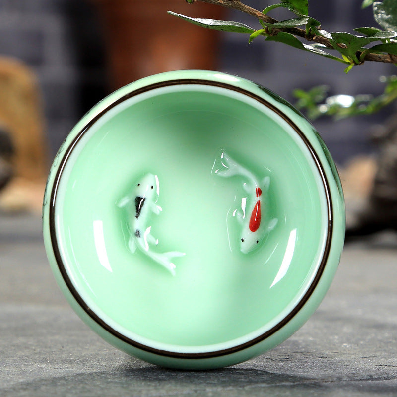 Traditional Hand-painted Celadon Teacup Set | Unique Tea Experience