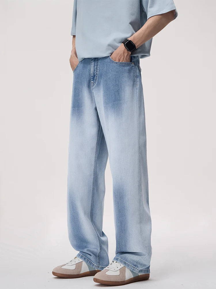Men's Summer High Street Gradient Light Blue Jeans | Comfortable Fit