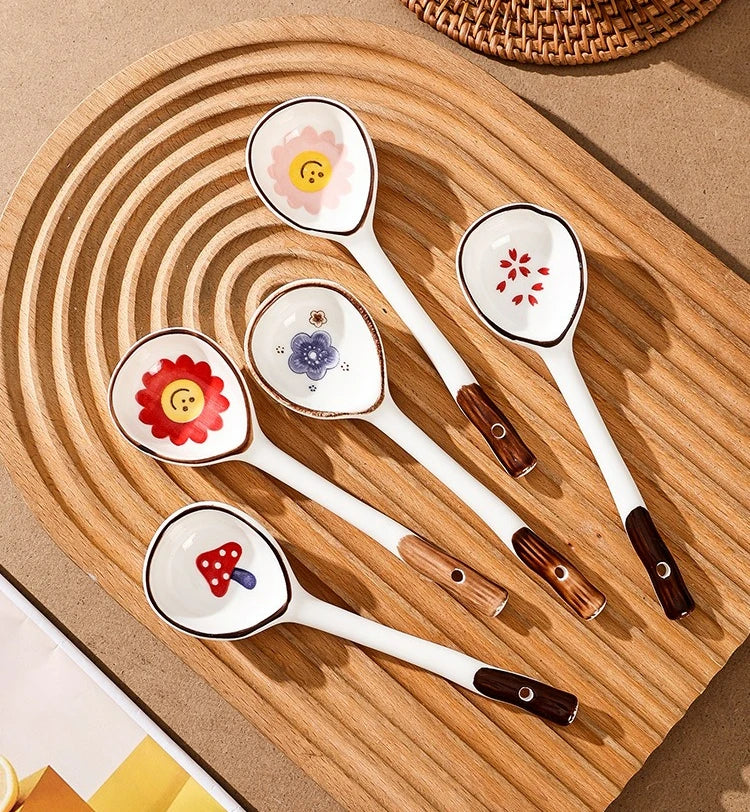 Cuchara de cerámica linda para sopa | Accesorio de cocina estilo japonés Kawaii