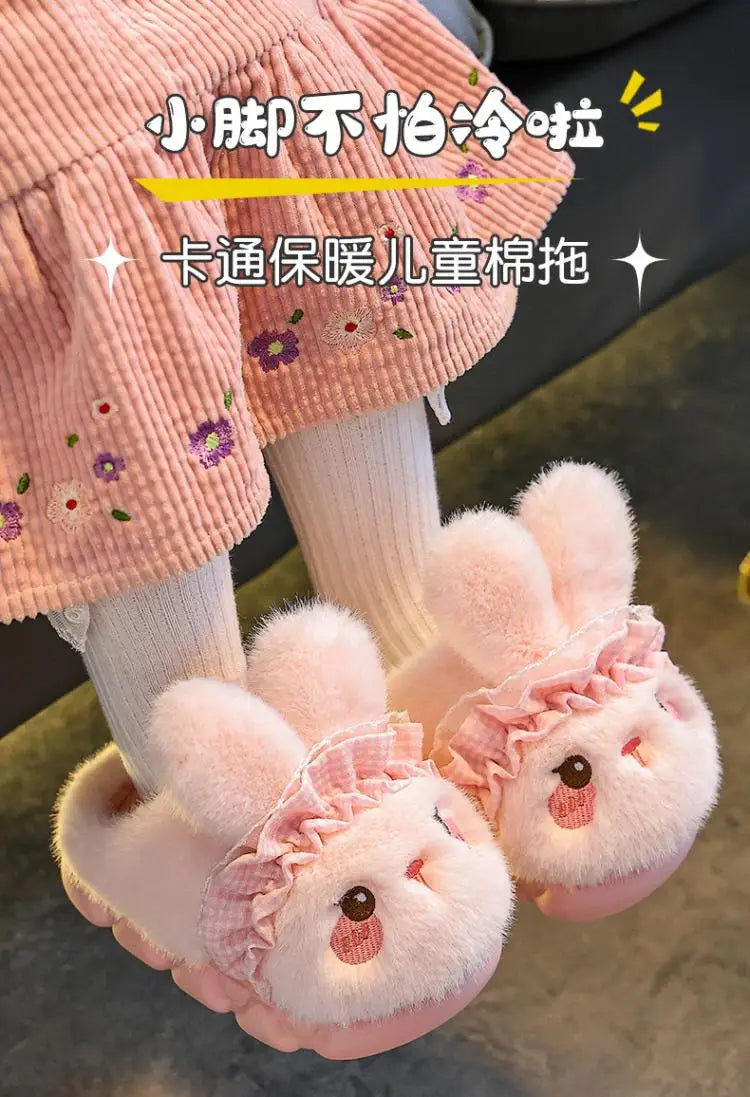 Cute Rabbit Plush Cotton Slippers for Kids | Soft Warm Indoor Shoes
