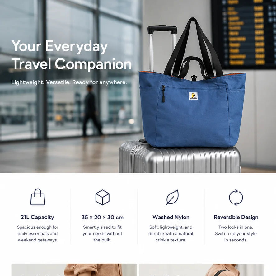 Reversible Large Capacity Travel Tote Bag | Foldable Duffle for All
