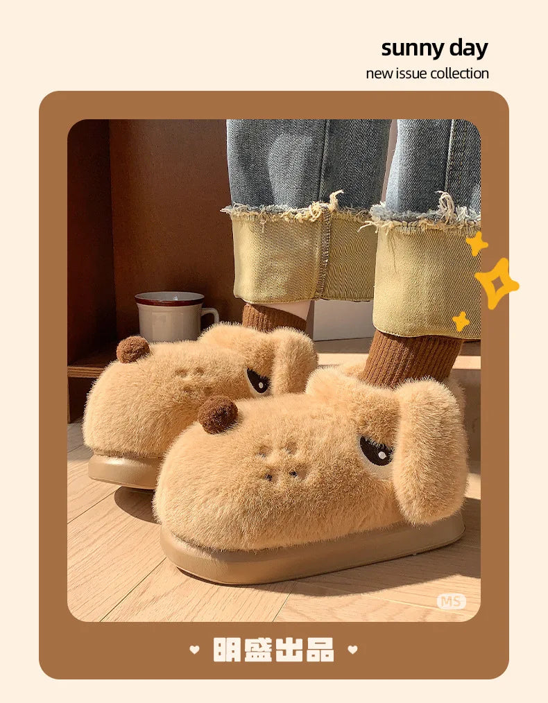 Women's Cute Cartoon Dog Plush Slippers | Fluffy Warm House Shoes