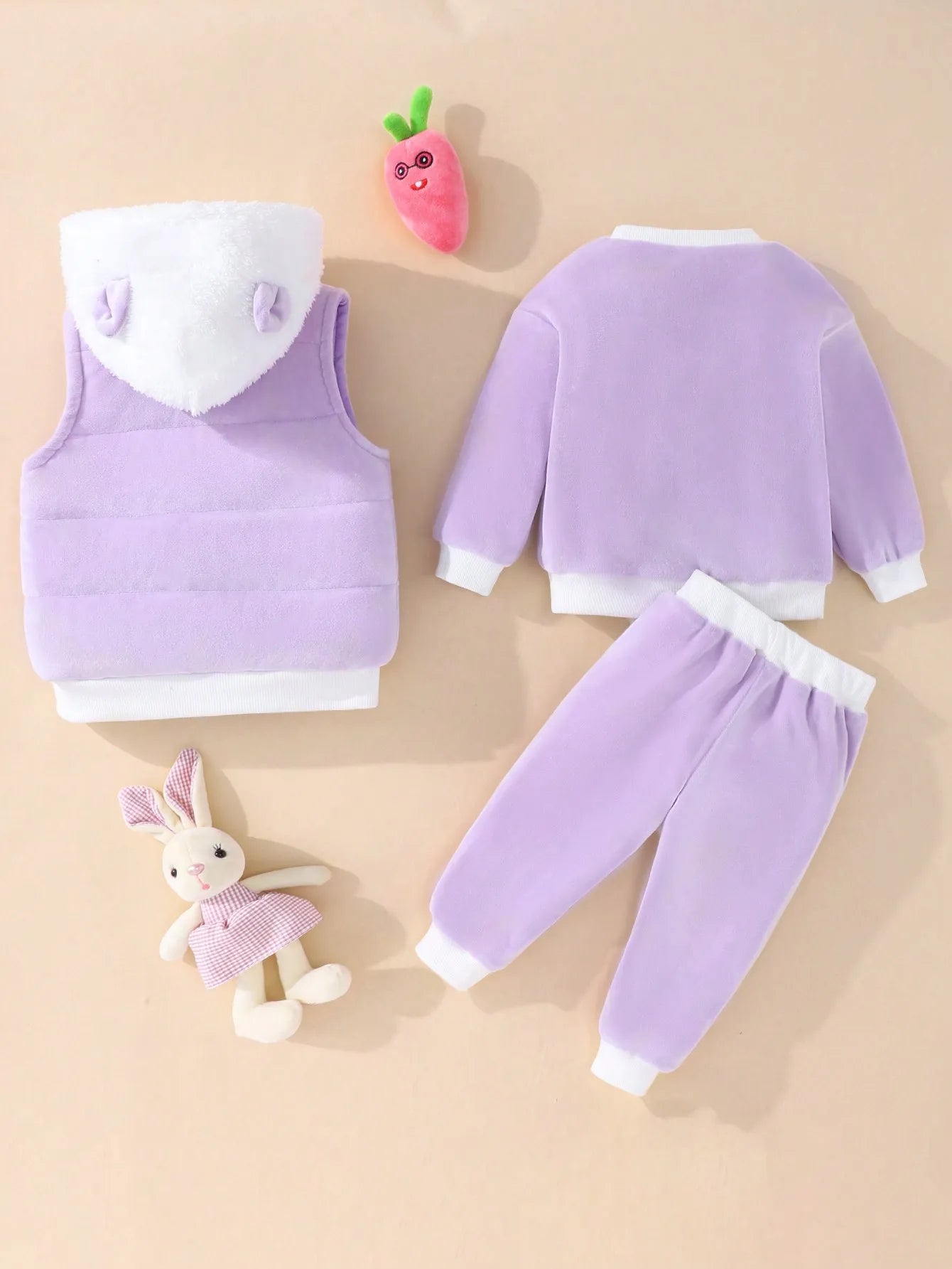 Bonito traje cálido bordado de conejo para bebé niña | Conjunto de 3 piezas