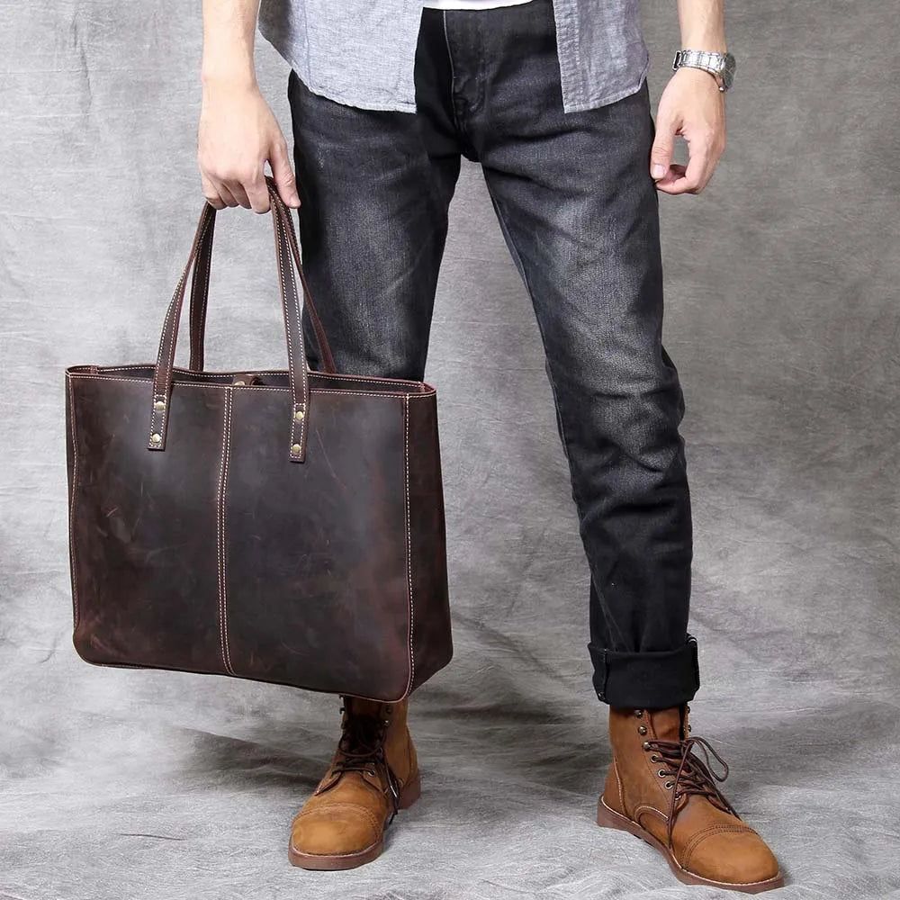 Genuine Leather Tote Bag | Versatile Shoulder Bag for Men & Women