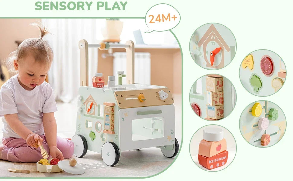 Adjustable Wooden Baby Walker | Montessori Push Toy for Toddlers