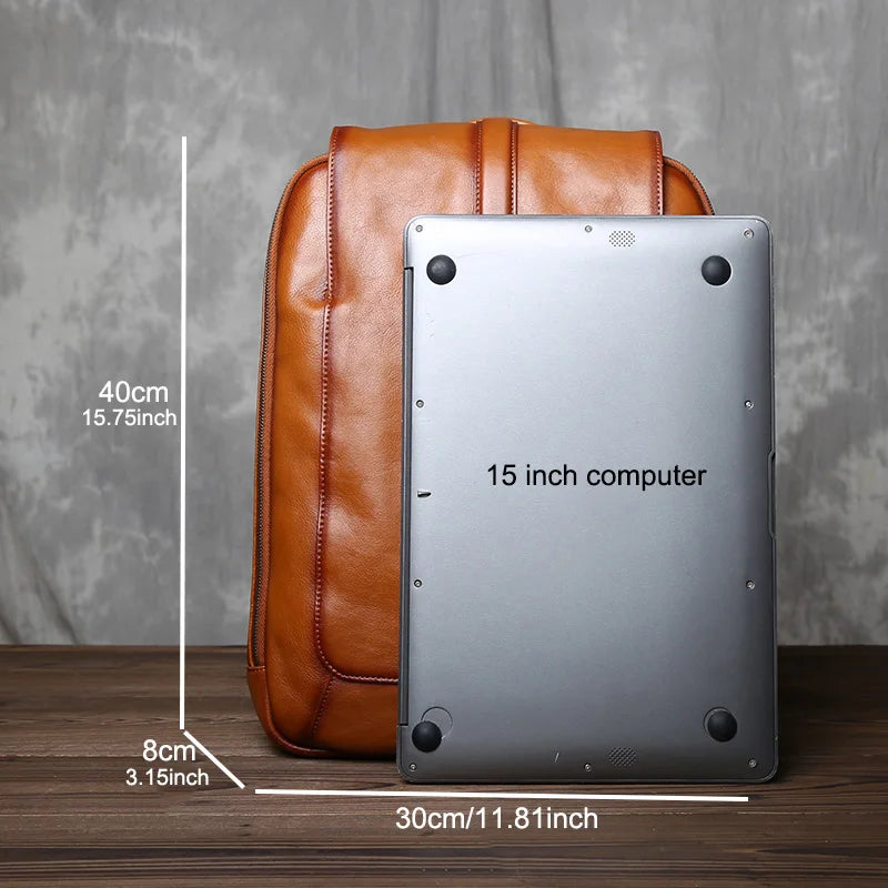 Men's Retro Cowhide Backpack | Stylish Large Capacity Leather Bag